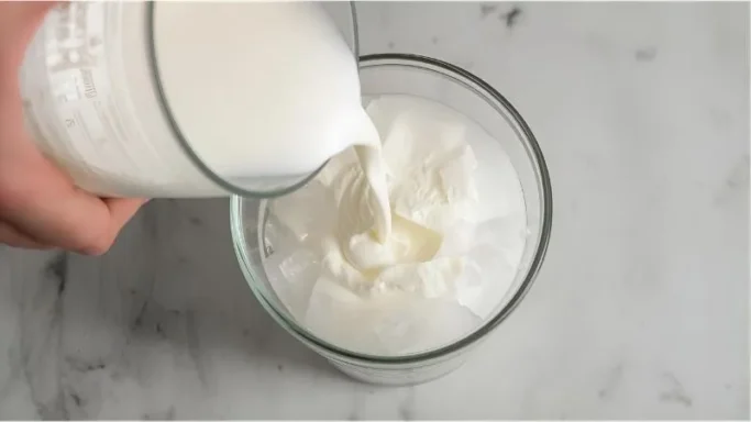 Pour your cold milk over the ice, leaving about 1 inch at the top for whipped cream. Please give it a gentle stir to combine all the ingredients.